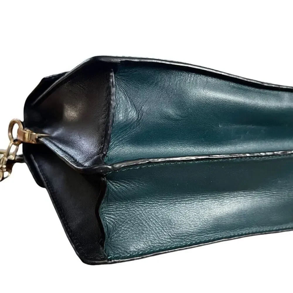Trina Turk Womens Leather Handbag Teal Snakeskin Purse Flap Pocket Silver Gold